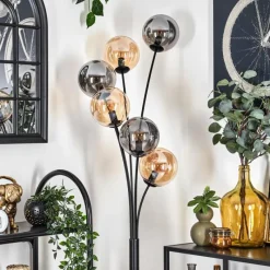 hofstein Lampadaire - Verre 15 cm Gastor Ambre, Fumé, 6 lumières