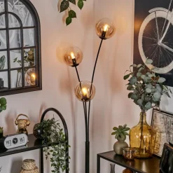 hofstein Lampadaire - Verre 15 cm Gastor Ambre, Clair, 3 lumières