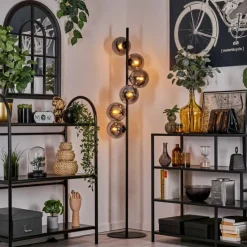 hofstein Lampadaire - Verre 15 cm Gastor Fumé, 6 lumières