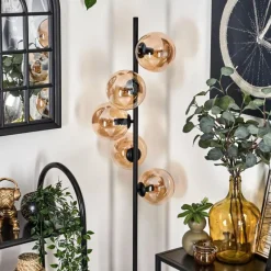 hofstein Lampadaire - Verre 15 cm Gastor Ambre, 5 lumières