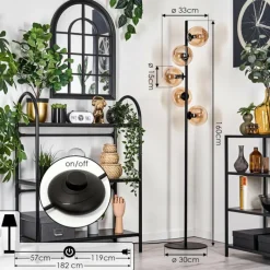 hofstein Lampadaire - Verre 15 cm Gastor Ambre, 5 lumières