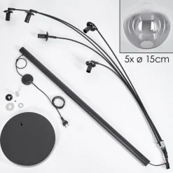 hofstein Lampadaire - Verre 15 cm Gastor Clair, Fumé, 5 lumières