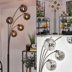 hofstein Lampadaire - Verre 15 cm Gastor Fumé, 5 lumières