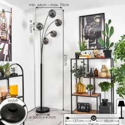 hofstein Lampadaire - Verre 15 cm Gastor Fumé, 5 lumières