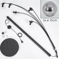 hofstein Lampadaire - Verre 15 cm Gastor Fumé, 5 lumières