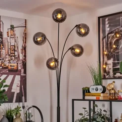 hofstein Lampadaire - Verre 15 cm Gastor Fumé, 5 lumières