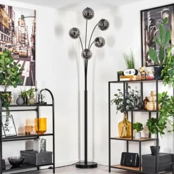 hofstein Lampadaire - Verre 15 cm Gastor Fumé, 5 lumières