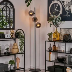 hofstein Lampadaire - Verre 15 cm Gastor Fumé, 3 lumières