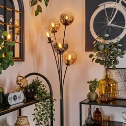 hofstein Lampadaire - Verre 15 cm Gastor Ambre, Clair, Fumé, 5 lumières