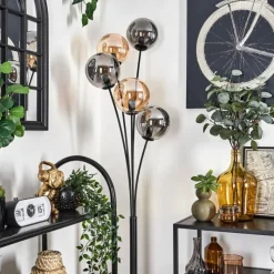 hofstein Lampadaire - Verre 15 cm Gastor Ambre, Fumé, 5 lumières