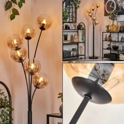 hofstein Lampadaire - Verre 15 cm Gastor Noir, 6 lumières