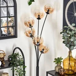 hofstein Lampadaire - Verre 15 cm Gastor Noir, 6 lumières