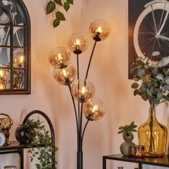 hofstein Lampadaire - Verre 15 cm Gastor Noir, 6 lumières