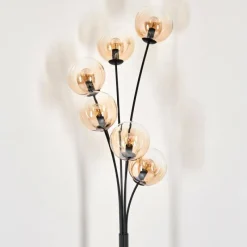 hofstein Lampadaire - Verre 15 cm Gastor Noir, 6 lumières