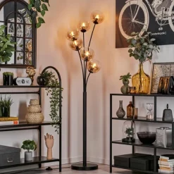 hofstein Lampadaire - Verre 15 cm Gastor Noir, 6 lumières