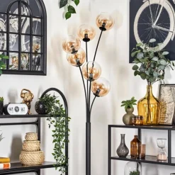 hofstein Lampadaire - Verre 15 cm Gastor Noir, 6 lumières