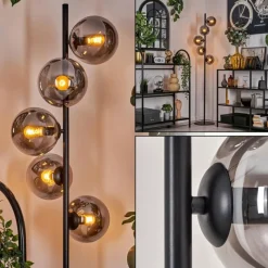 hofstein Lampadaire - Verre 15 cm Gastor Noir, 5 lumières