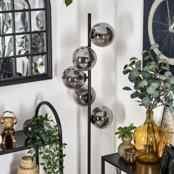 hofstein Lampadaire - Verre 15 cm Gastor Noir, 5 lumières