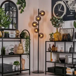 hofstein Lampadaire - Verre 15 cm Gastor Noir, 5 lumières