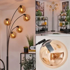 hofstein Lampadaire - Verre 15 cm Gastor Ambre, 5 lumières