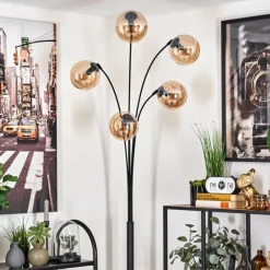 hofstein Lampadaire - Verre 15 cm Gastor Ambre, 5 lumières