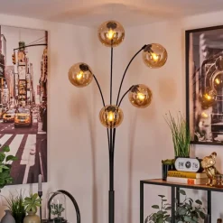 hofstein Lampadaire - Verre 15 cm Gastor Ambre, 5 lumières