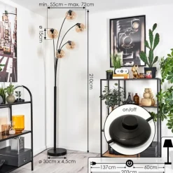 hofstein Lampadaire - Verre 15 cm Gastor Ambre, Clair, 5 lumières