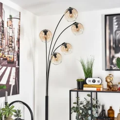 hofstein Lampadaire - Verre 15 cm Koyoto Ambre, Clair, 5 lumières