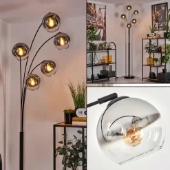 hofstein Lampadaire - Verre 15 cm Koyoto Chrome, Clair, 5 lumières