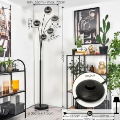 hofstein Lampadaire - Verre 15 cm Koyoto Chrome, Clair, 5 lumières