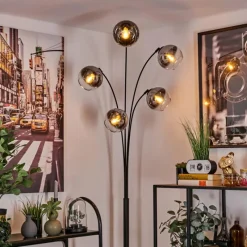 hofstein Lampadaire - Verre 15 cm Koyoto Chrome, Clair, 5 lumières