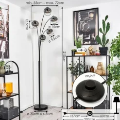 hofstein Lampadaire - Verre 15 cm Koyoto Clair, Fumé, 5 lumières