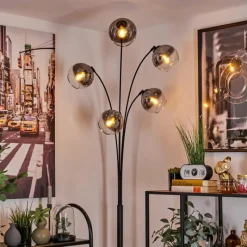 hofstein Lampadaire - Verre 15 cm Koyoto Clair, Fumé, 5 lumières