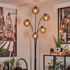 hofstein Lampadaire - Verre 15 cm Koyoto Ambre, 5 lumières