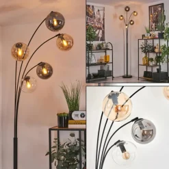 hofstein Lampadaire - Verre 15 cm Koyoto Ambre, Clair, Fumé, 5 lumières