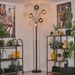 hofstein Lampadaire - Verre 15 cm Koyoto Ambre, Clair, Fumé, 5 lumières