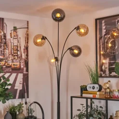 hofstein Lampadaire - Verre 15 cm Koyoto Ambre, Clair, Fumé, 5 lumières