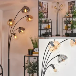 hofstein Lampadaire - Verre 15 cm Koyoto Ambre, Clair, Fumé, 5 lumières
