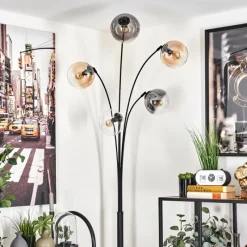 hofstein Lampadaire - Verre 15 cm Koyoto Ambre, Clair, Fumé, 5 lumières