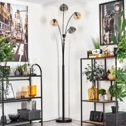 hofstein Lampadaire - Verre 15 cm Koyoto Ambre, Clair, Fumé, 5 lumières