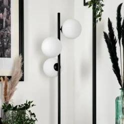 hofstein Lampadaire - Verre 15 cm Remaisnil Blanc, 3 lumières