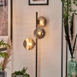 hofstein Lampadaire - Verre 15 cm Remaisnil Fumé, 3 lumières