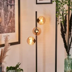 hofstein Lampadaire - Verre 12 cm Remaisnil Ambre, 3 lumières