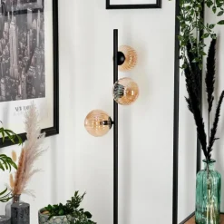 hofstein Lampadaire - Verre 12 cm Remaisnil Ambre, 3 lumières