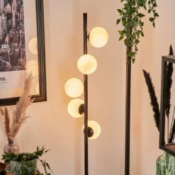 hofstein Lampadaire - Verre 10 cm Remaisnil Blanc, 5 lumières