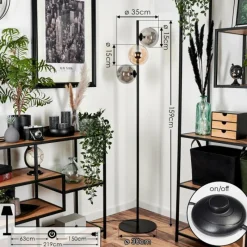 hofstein Lampadaire - Verre 15 cm Remaisnil Ambre, Fumé, 3 lumières