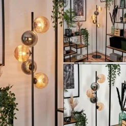 hofstein Lampadaire - Verre 15 cm Remaisnil Ambre, Fumé, 5 lumières