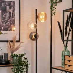 hofstein Lampadaire - Verre 15 cm Remaisnil Noir, 3 lumières