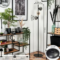 hofstein Lampadaire - Verre 12 cm Remaisnil Noir, 3 lumières