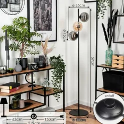 hofstein Lampadaire - Verre 15 cm Remaisnil Noir, 3 lumières